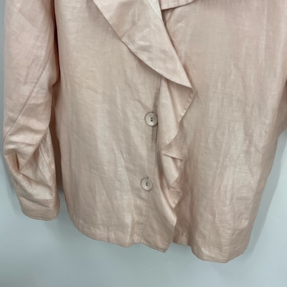 Chicos 100% linen ruffle front button down jacket with pockets 3/L - Picture 4 of 14